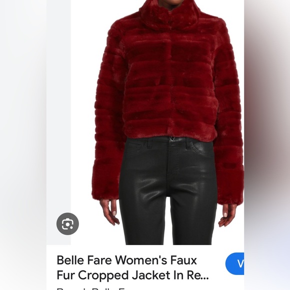 Belle Fare Jackets & Blazers - Cropped Belle Fare Fur Jacket - Deep Red
